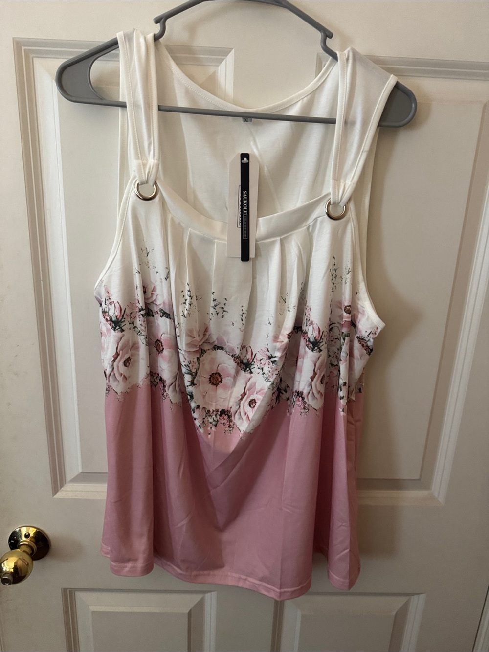 Sleeveless Floral Ombre Tank Top - White & Pink